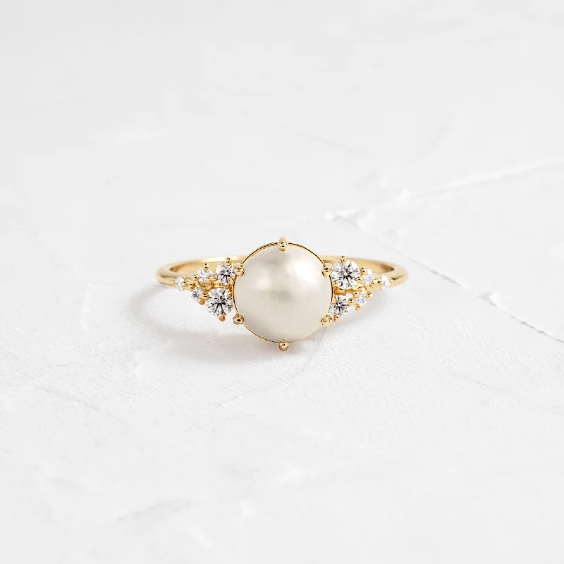 Women’s engagement rings with diamonds-Snowdrift Ring, Akoya Pearl