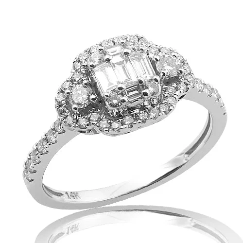 Engagement rings with solitaire setting for women -14KW 0.85CTW BAGUETTE DIAMOND BRIDAL RING WITH HAL