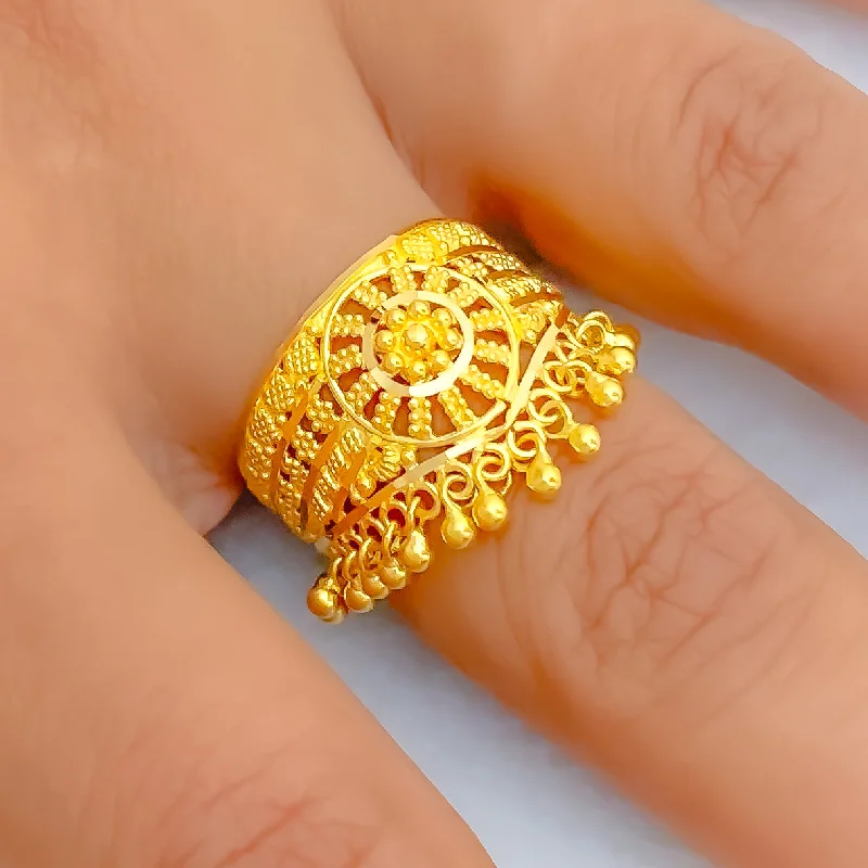 Women’s celestial rings-Intricate Tapering Tasseled 22K Gold Ring