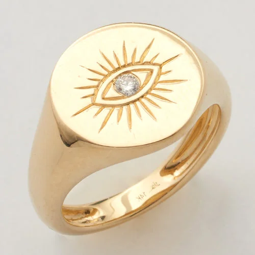 Yellow gold engagement rings for women -14KY 0.05CTW DIAMOND EVIL EYE STARBURST DESIGN