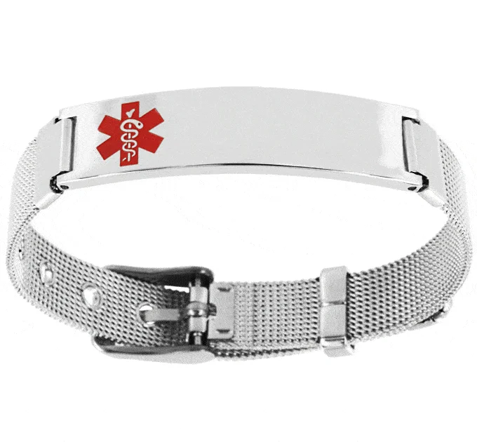 Elegant silver bangles for women -Adjustable Mesh Medic Alert Bracelet