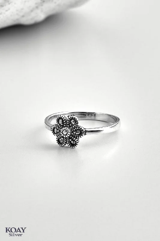 Women’s turquoise rings-Marcasite Flower Ring