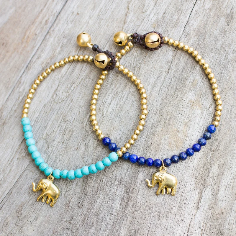 Multi-color women's bracelets -Stylish Elephants Blue Calcite Brass Beaded Bracelet