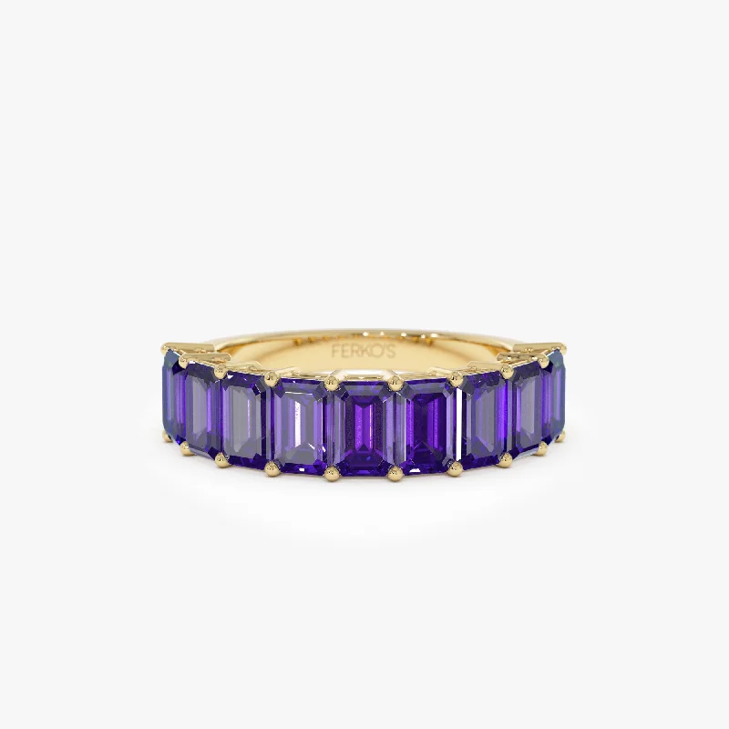 Women’s vintage rings-14k Emerald Cut Amethyst Nine Stone Ring 2.55ctw