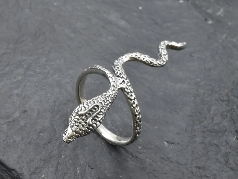 Women’s engraved rings-Silver Snake Ring - Silver Serpent Ring - Long Snake Ring