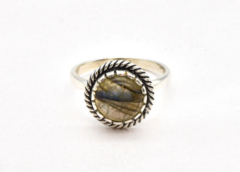 Women’s anniversary band rings-Labradorite Silver Ring - Genuine Labradorite Ring - Vintage Green Ring