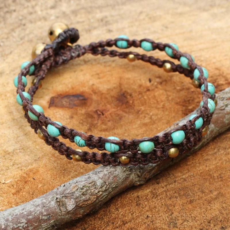 Women's bangles for gift giving -Aqua Boho Chic Brass Bracelet