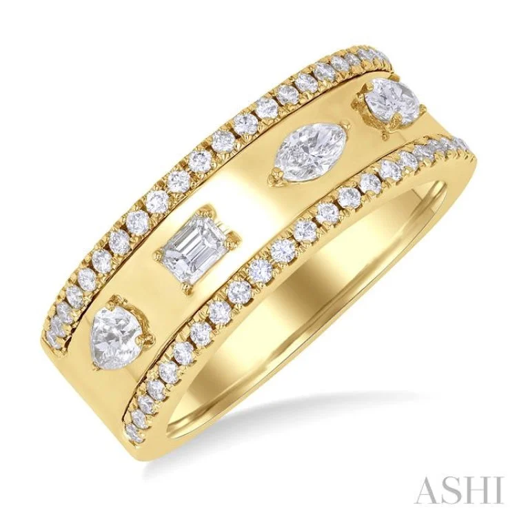 Custom-designed diamond engagement rings for women -5/8 ctw Mixed Shape Cut Diamond Fashion Wide Band in 14K Yellow Gold