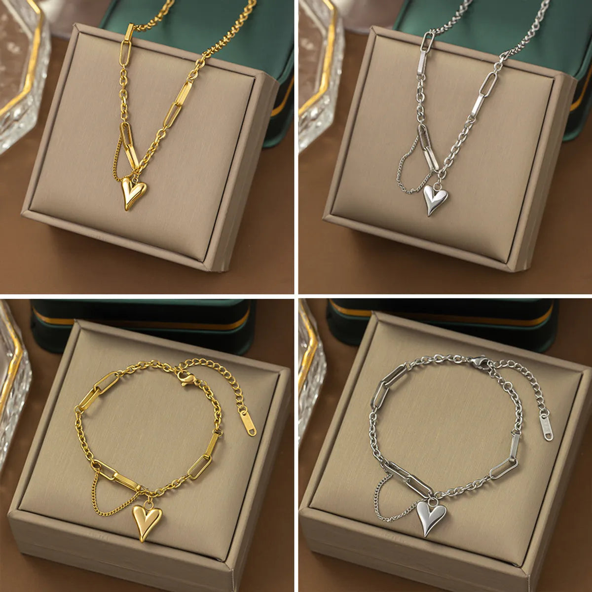 Elegant women's bangles -Wholesale Sweet Heart Shape Titanium Steel Plating Bracelets Necklace