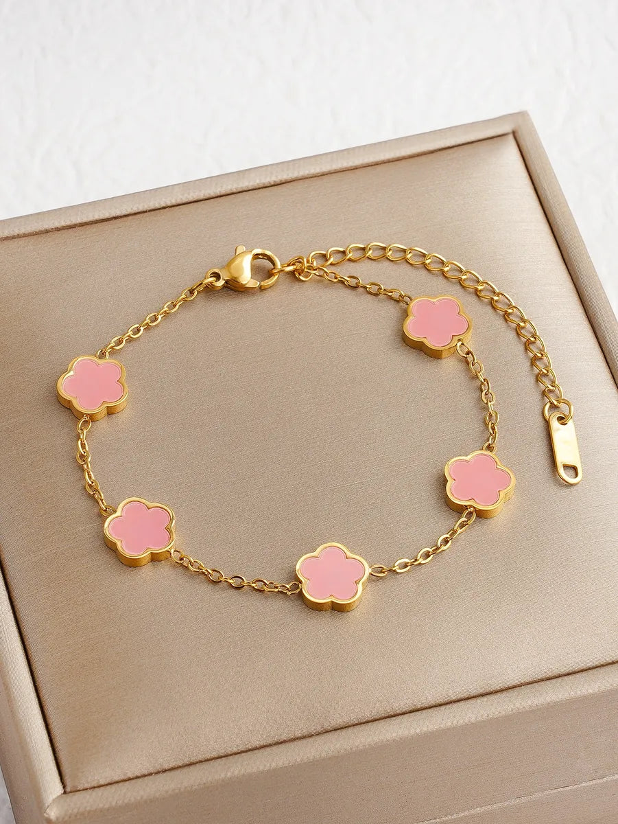 Couples' bracelets for women -304 Stainless Steel 18K Gold Plated Cute Lady Sweet Enamel Flower Bracelets