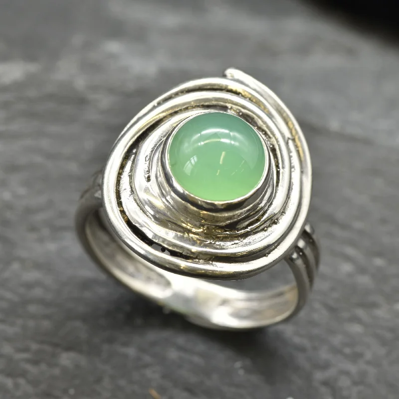 Women’s eternity rings-Green Spiral Ring - Natural Chrysoprase Ring, Green Swirl Ring