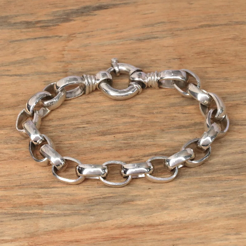 Women's leather bracelets -Cager Links Sterling Silver Chain Bracelet