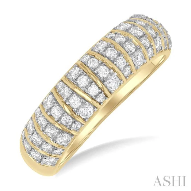 Engagement rings with diamond sidestones for women -1/2 ctw Ribbed Dome Shape Round Cut Diamond Fashion Ring in 10K Yellow Gold