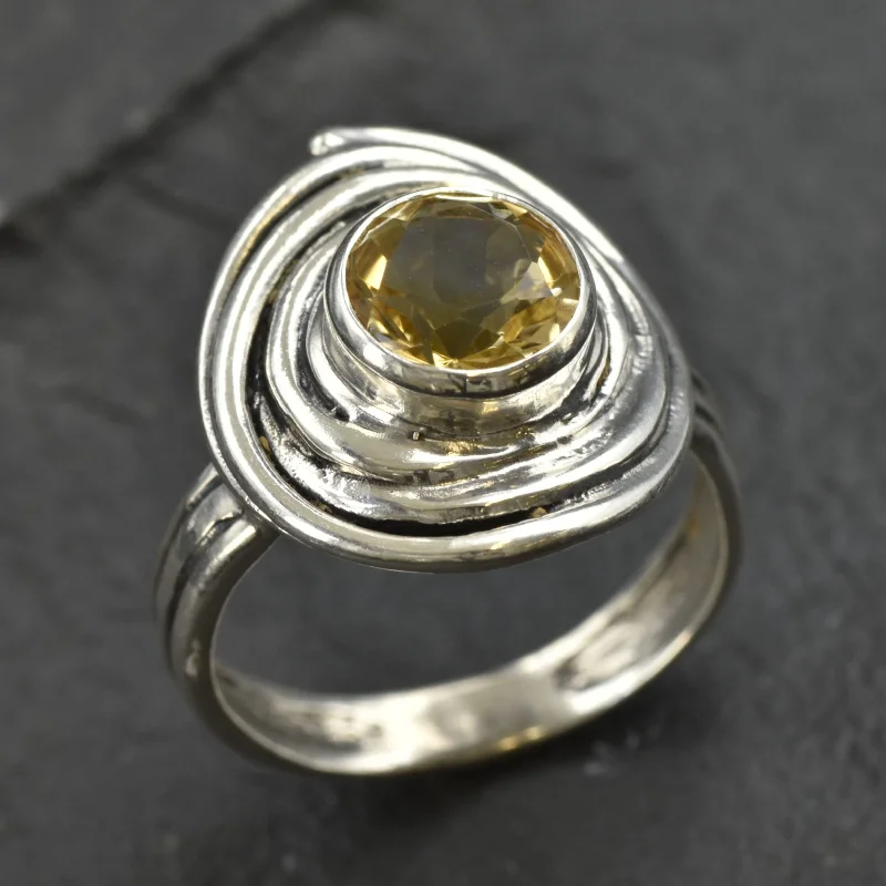 Women’s adjustable rings-Swirl Yellow Ring - Natural Citrine Ring, November Birthstone Ring