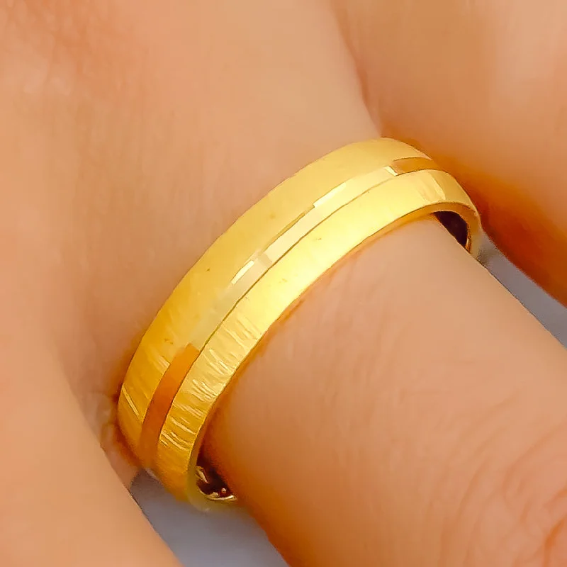 Women’s luxury rings-Delightful Striped Textured 22k Gold Band