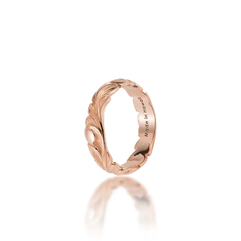 Women’s simple rings-Hawaiian Heirloom Old English Scroll Ring in Rose Gold - 4.5mm