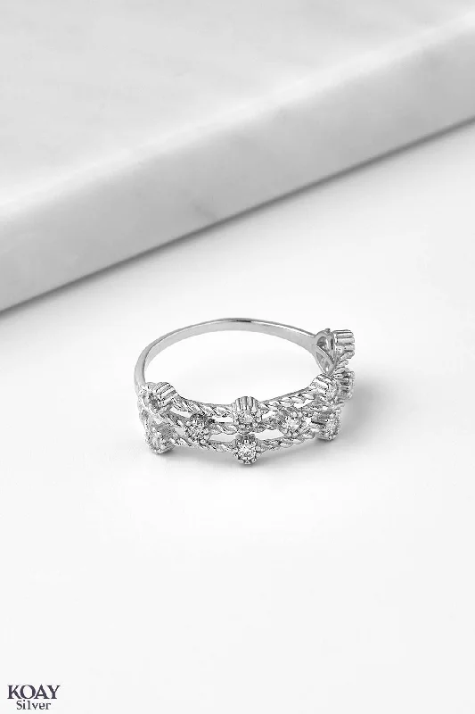 Women’s custom engagement rings-Zircon Triple Layer Ring