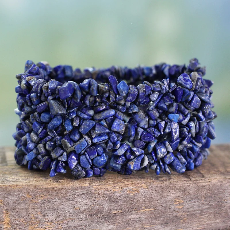 Trendy gold women's bracelets -Lapis Lazuli Beaded Stretch Bracelet