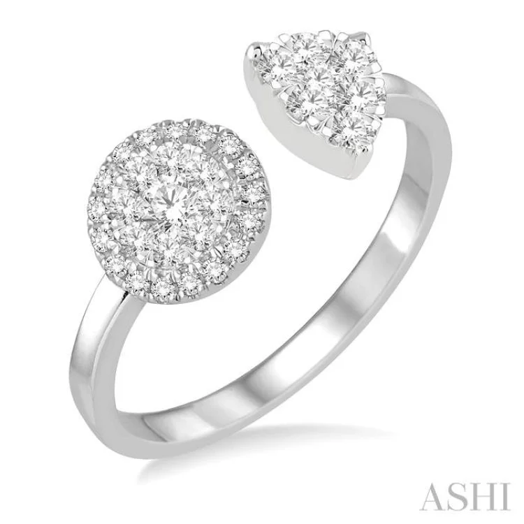 Heart shaped engagement rings for women -1/2 ctw Round and Pear Shape Diamond Lovebright Ring in 14K White Gold