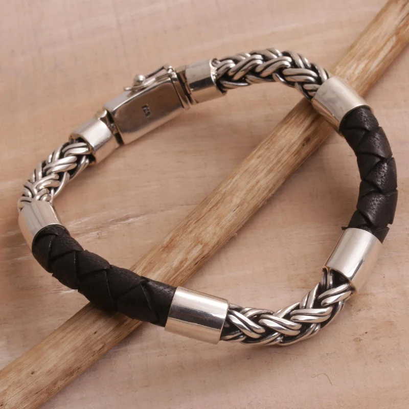 Exquisite silver women's bangles -One Strength Leather Bracelet