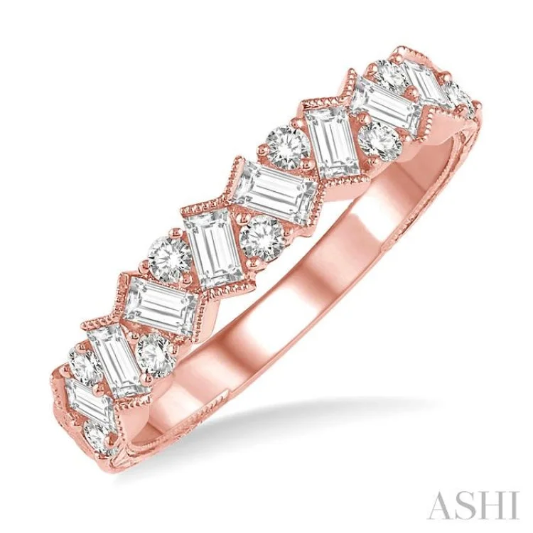 Custom engraved engagement rings for women -5/8 ctw Zigzag Baguette and Round Cut Diamond Ring in 14K Rose Gold