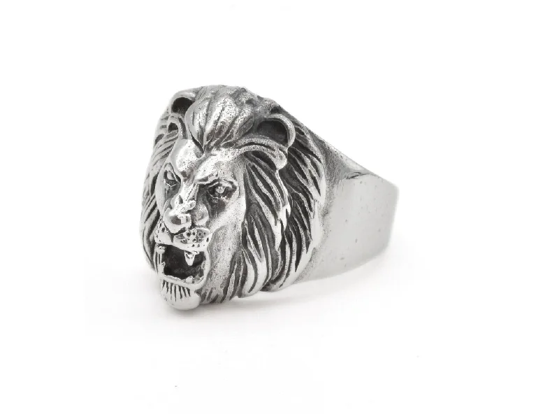 Women’s personalized rings-Lion Head Ring - Lion Signet Ring - Silver Lion Ring