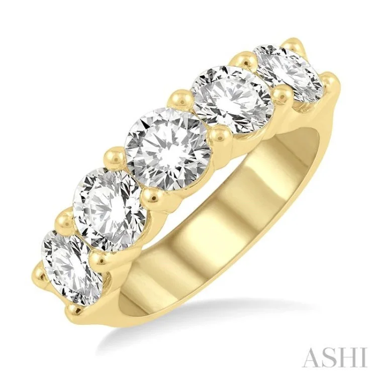 Wedding rings with engagement rings for women -3.00 ctw 5 Stone Round Cut Diamond Wedding Band in 14K Yellow Gold