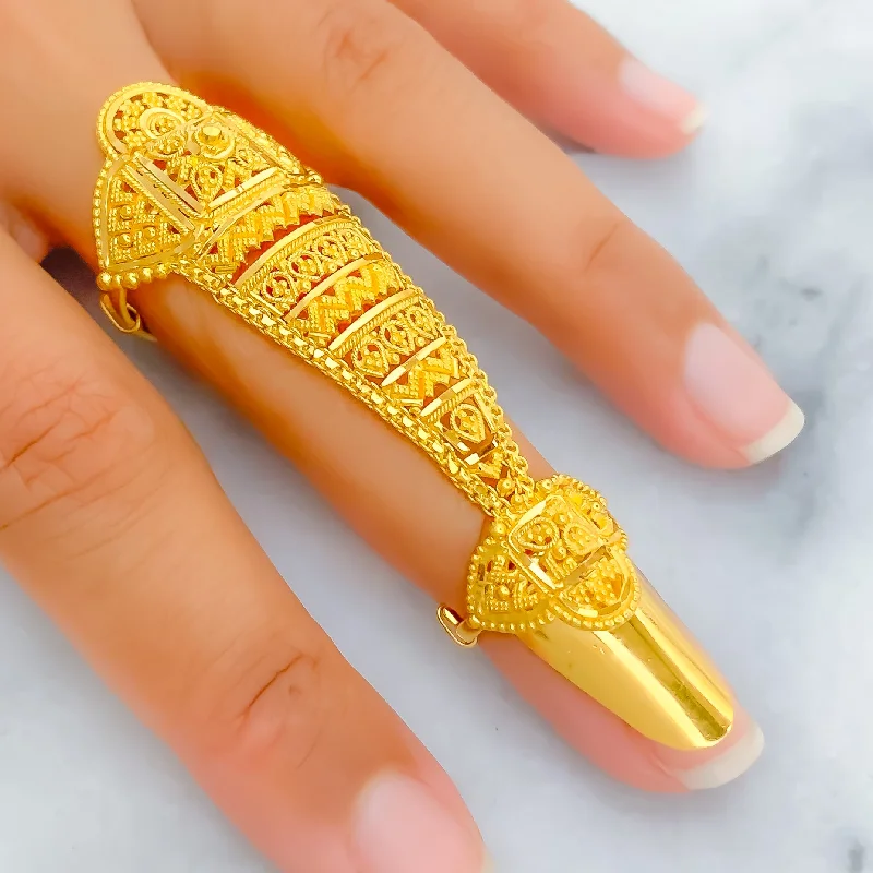 Women’s halo diamond rings-Traditional Striped 22k Overall Gold Finger Ring