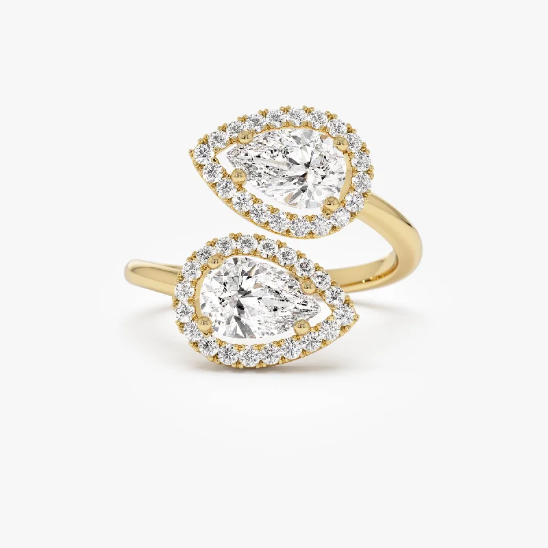 Women’s diamond ring sets-1.90 ctw Double Pear Shaped Lab Grown Halo Bypass Ring - Isabel