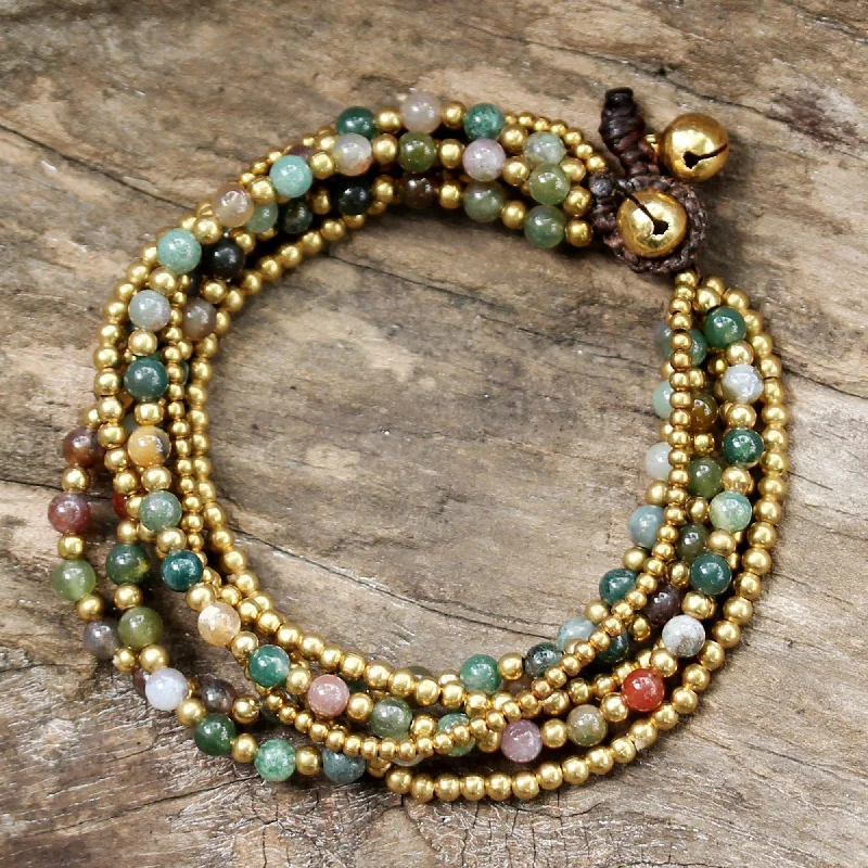 Chunky women's bangles -Jasper Brass Multi-Strand Beaded Bracelet