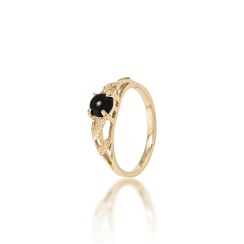 Women’s diamond ring sets-Maile Leaf Black Coral Ring in Gold - 5mm