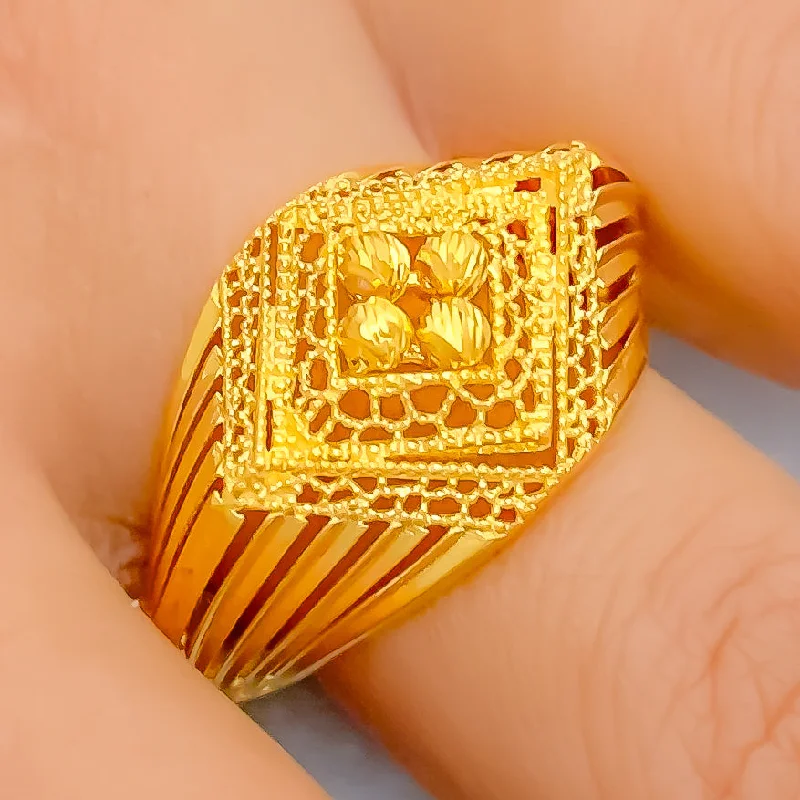 Women’s engraved rings-Distinct Mesh 21k Gold Ring