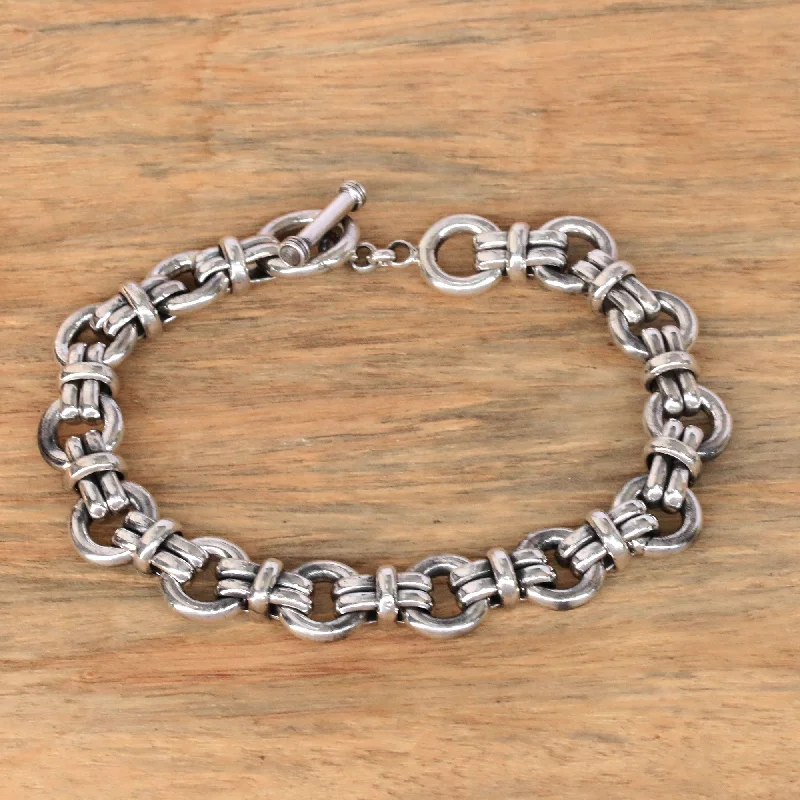 Leather women's bangles -Wanen Links Men's Sterling Silver Link Bracelet Crafted in Bali