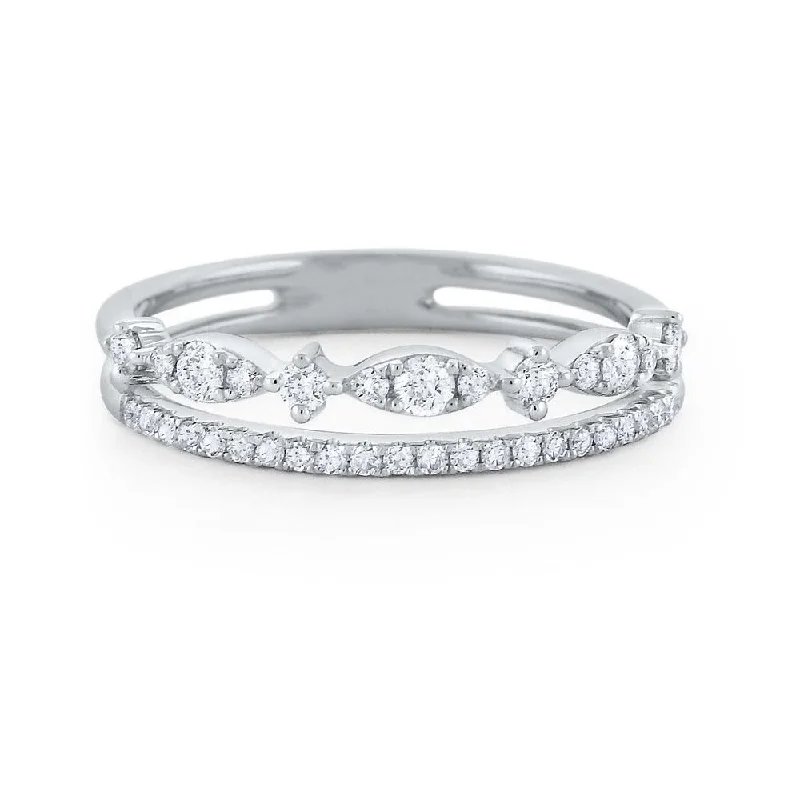 Round diamond engagement rings for women -Diamond Double Line Miracle Marquise Band Set in 14 Kt. Gold