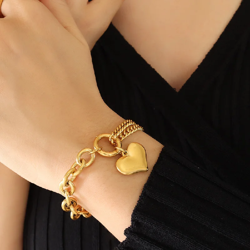 Red women's bracelets -Casual Sweet Heart Shape Titanium Steel Plating 18k Gold Plated Bracelets