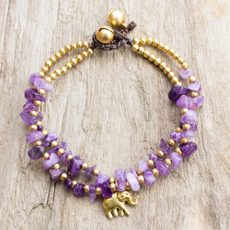 Crystal jewelry women's bangles -Violet Elephant Quartz Brass Bracelet