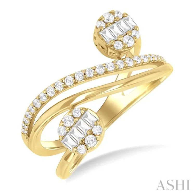 Cushion cut engagement rings for women -1/2 ctw Bypass Fusion Baguette and Round Cut Diamond Fashion Open Wrap Ring in 14K Yellow Gold