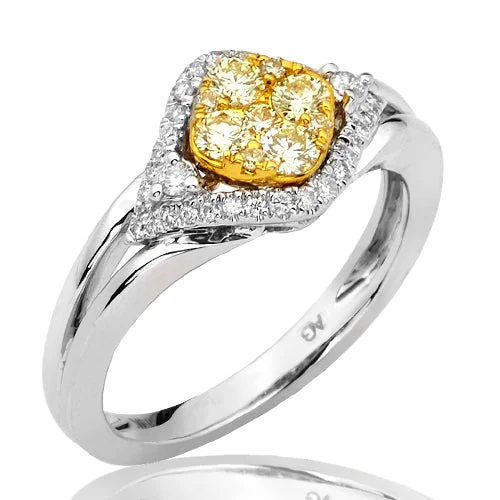 Engagement rings with pear shape diamond for women -14KW 0.65CTW FANCY YELLOW DIAMOND KITE SHAPED CLUS