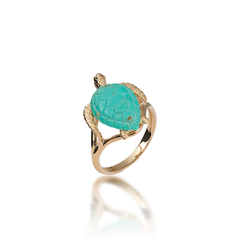 Women’s bold rings-Honu Turquoise Ring in Gold - 18mm