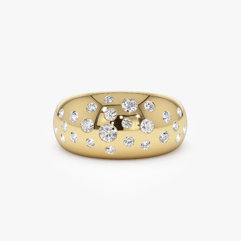 Women’s diamond stack rings-14k Gold Flush Setting Cluster Dome Ring