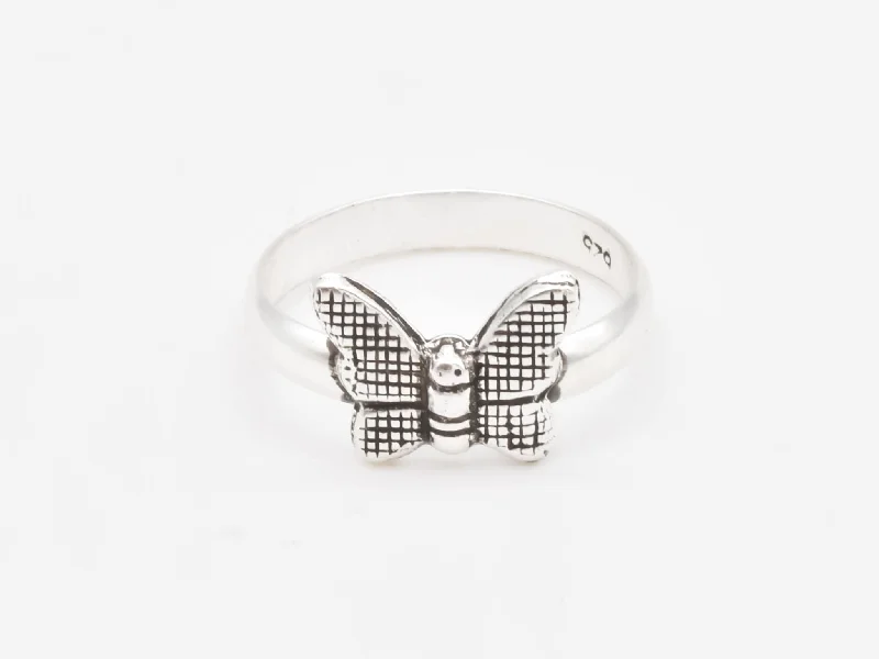 Women’s eternity rings-Silver Butterfly Ring - Dainty Butterfly Band - Cute Silver Ring