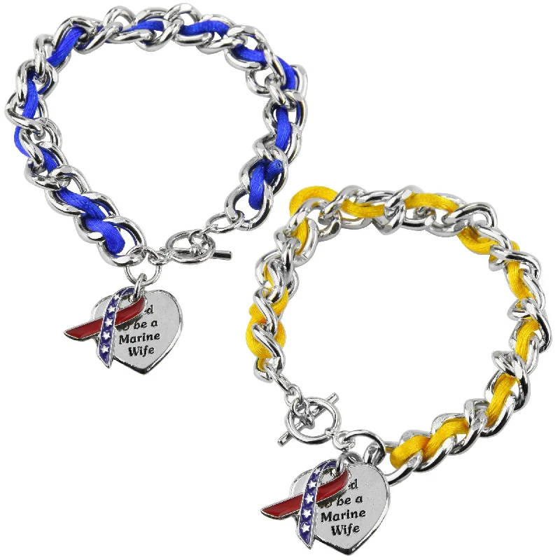 Simple classic women's bangles -Proud to be a Marine Wife Ribbon Charm Bracelet