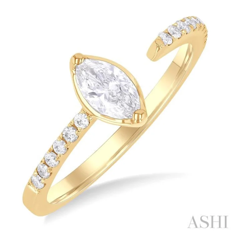 Diamond engagement rings for women -3/8 ctw Marquise and Round Cut Diamond Fashion Open Ring in 14K Yellow Gold