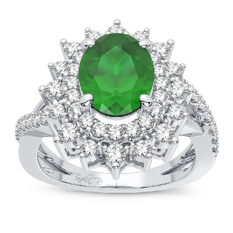 Oval engagement rings for women -14K 0.70CT Diamond Ring Emerald