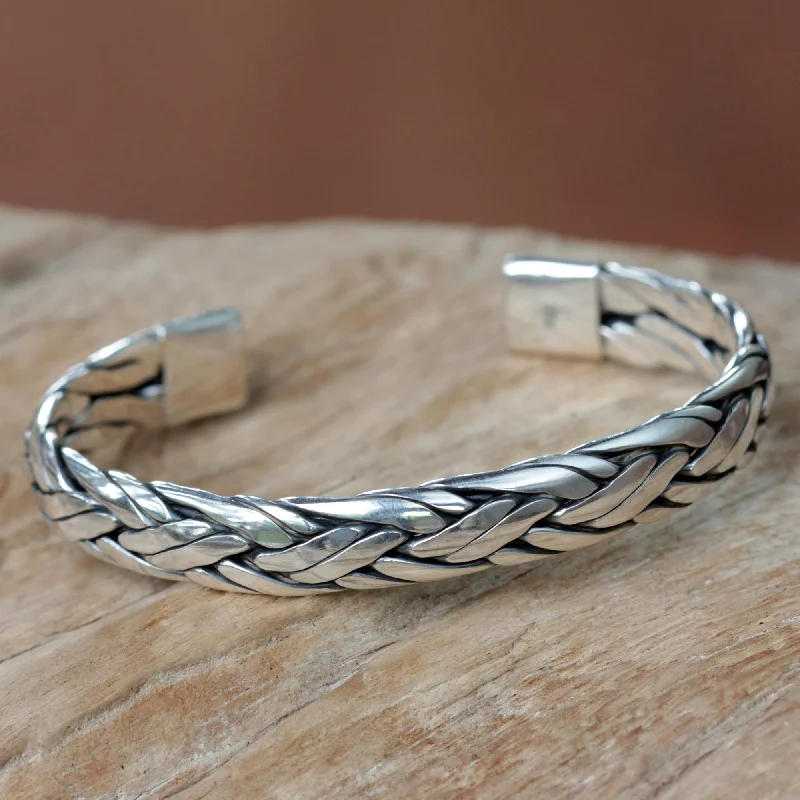 Custom women's bangles -Sterling Silver Woven Cuff Bracelet