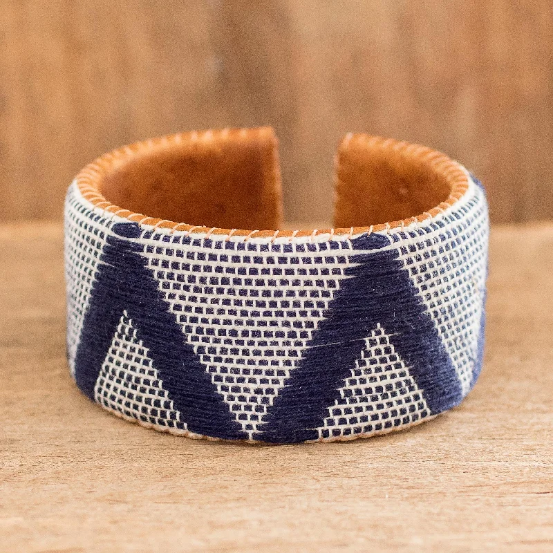 Custom-made women's bangle designs -Comalapa Highlands in Blue Artisan Crafted Blue and White Bracelet