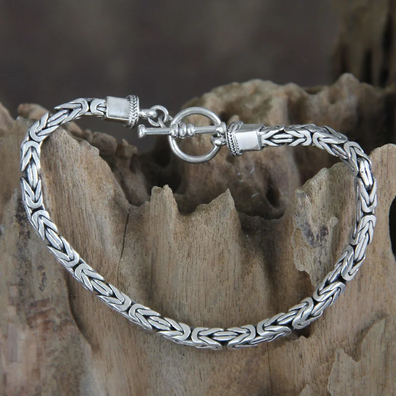 Women's bracelet and chain -Men's Balinese Chain Sterling Silver Bracelet