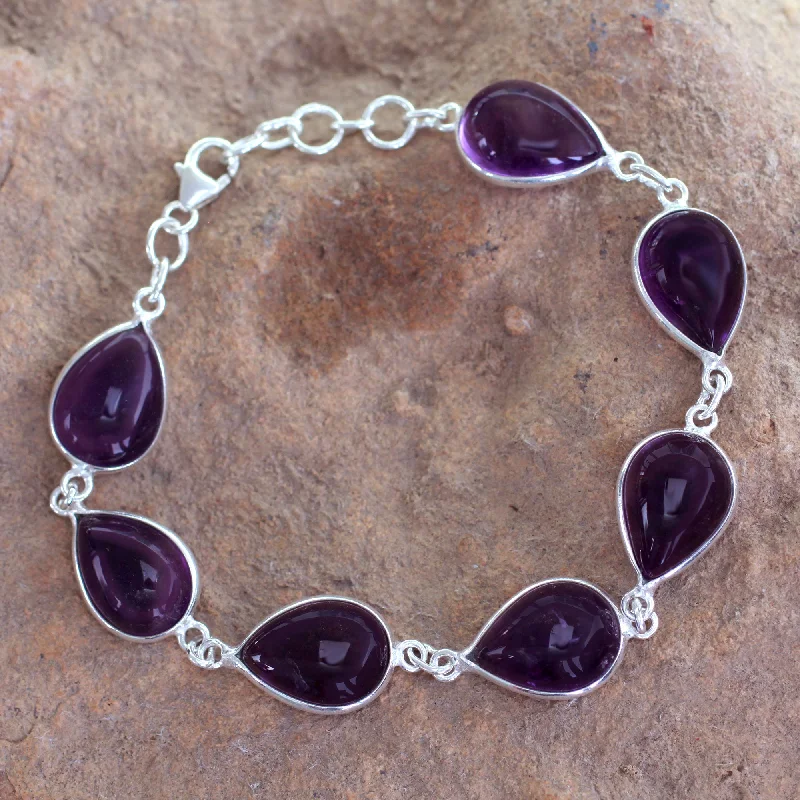 Classic women's bangles -Blissful Beauty Sterling Silver and Amethyst Link Bracelet