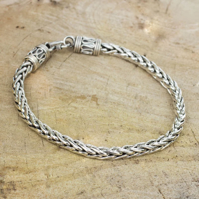 Elegant bangles for women -Men's Handmade Sterling Silver Chain Bracelet