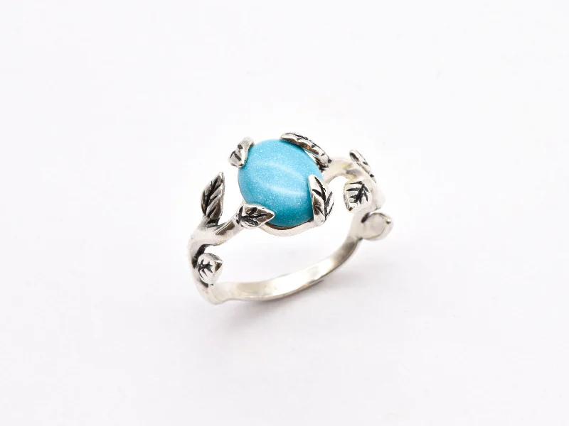 Women’s fashion rings-Leaf Turquoise Ring - Natural Turquoise Ring - December Birthstone Ring